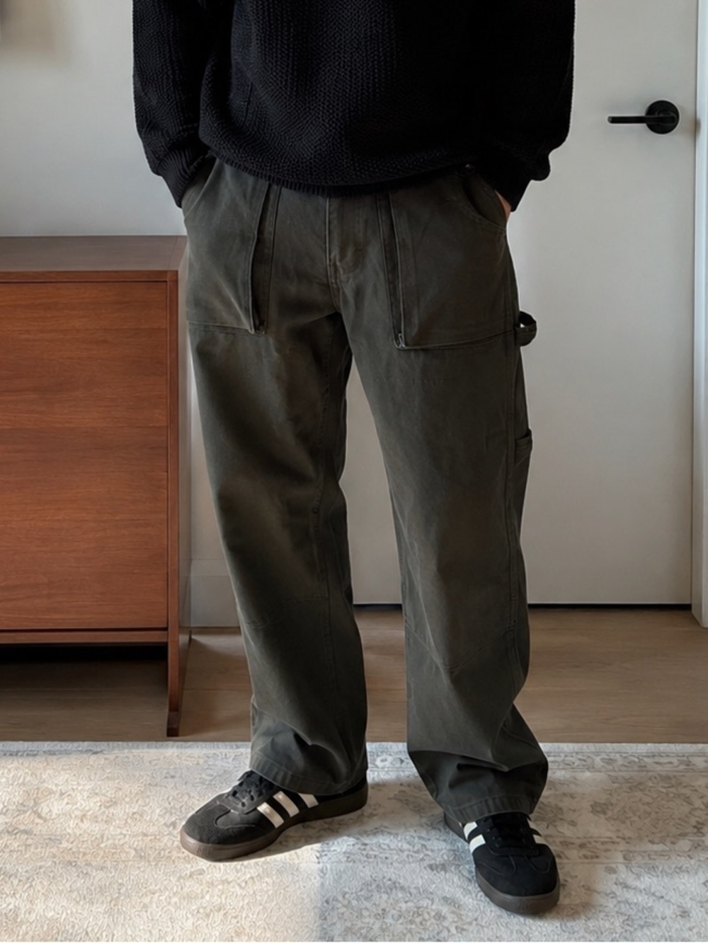 Dickies Dark Olive Carpenter Work Pants 34x32 Utility Canvas Cotton Skater